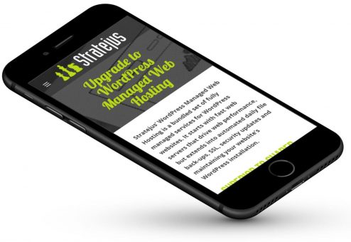 Stratejus Mobile Hosting page displayed on a smartphone