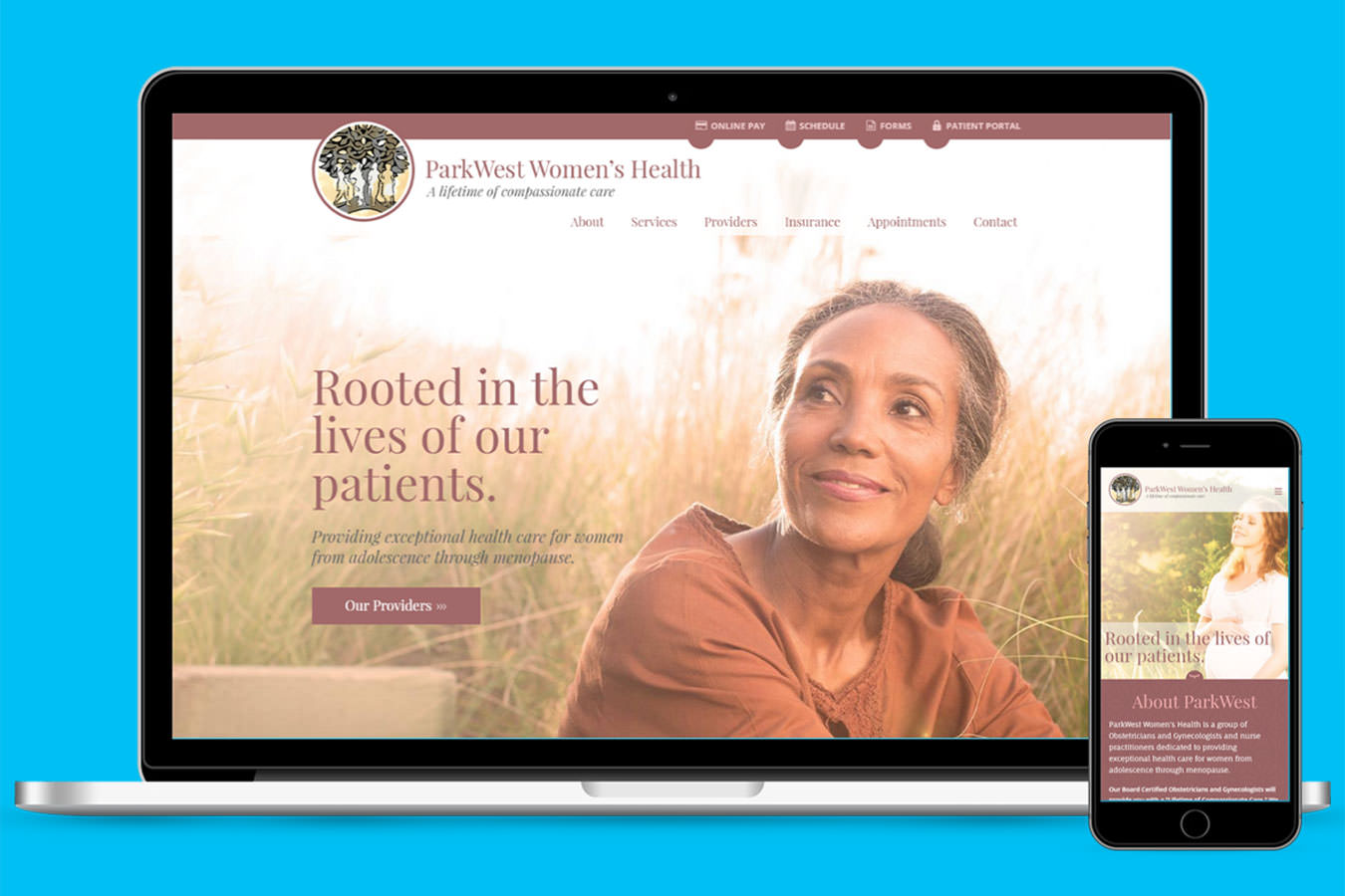 ParkWest Women's Health website displayed on laptop and phone